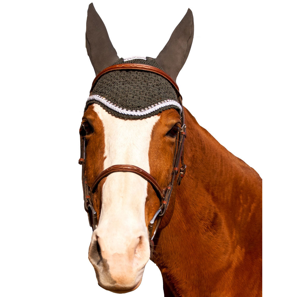 Equine Couture Fly Bonnet with Silver Rope & Crystals