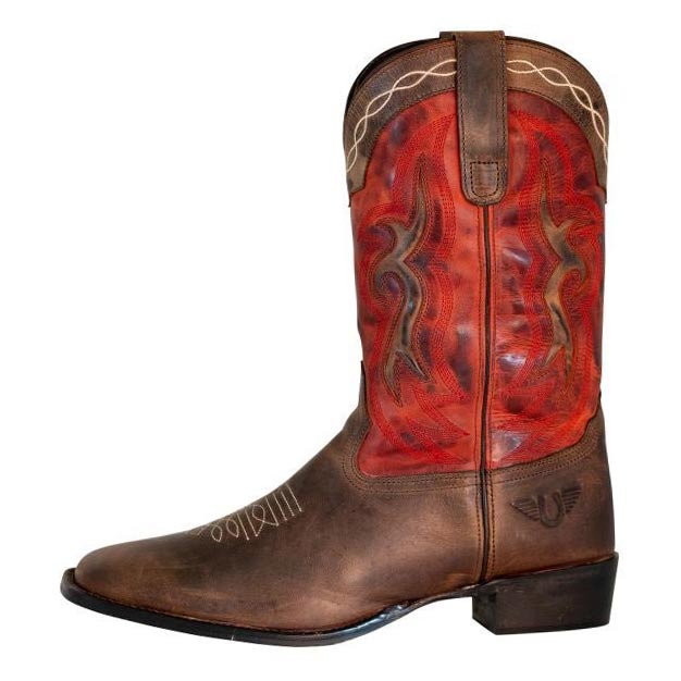 TuffRider Men's Mammoth Leather Distressed & Embroidered Square Toe Western Boots