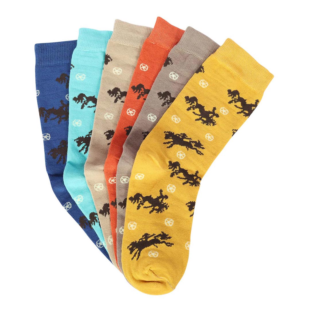 AWST Int'l Lila Bucking Horses Socks 6-pack