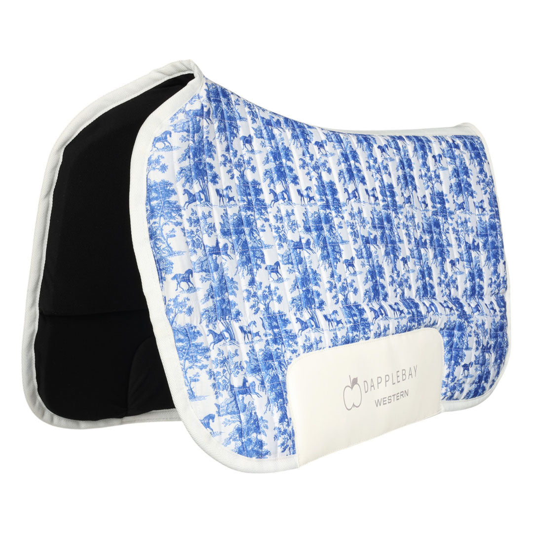 Dapplebay Equestrian Toile Western Saddle Pad-Blue/White