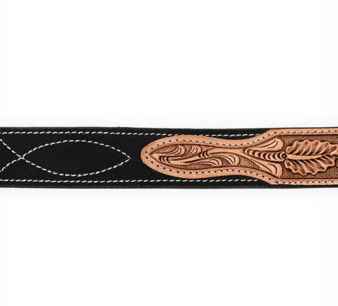 Western Stitch Genuine Suede & Hand Tooled Leather Belt -Black