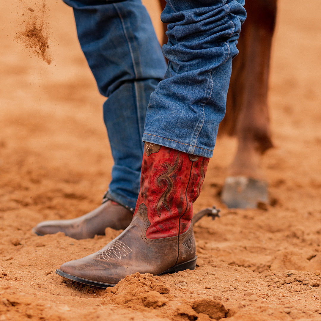 TuffRider Men's Mammoth Leather Distressed & Embroidered Square Toe Western Boots