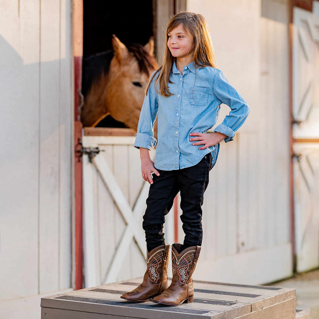 TuffRider Children Yukon Tricolor Leather Embroidered Square Toe Western Boots
