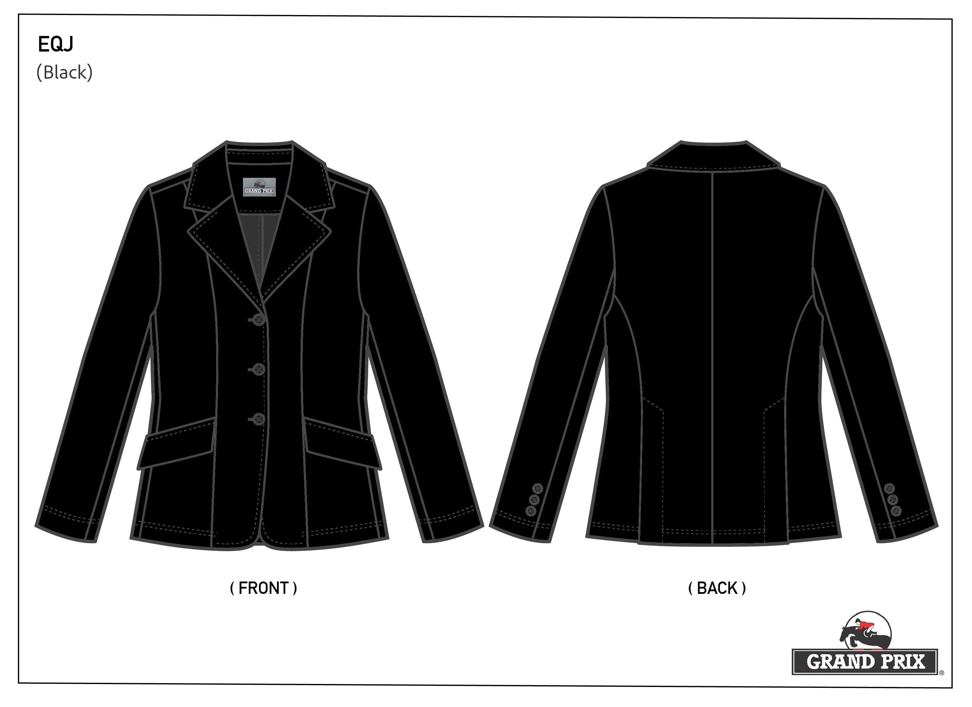 Grand Prix Ladies EQJ 3 Button Show Coat, NY Tech Fabric, Black
