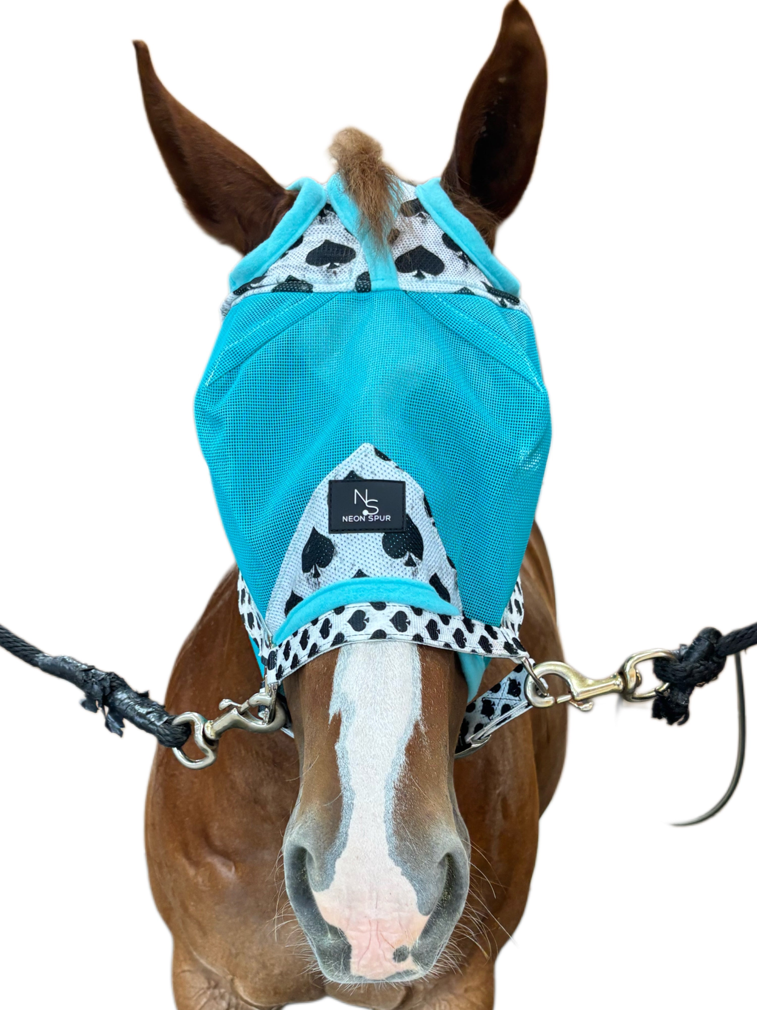 Smokin Spades Fly Mask - Neon Aqua Mesh