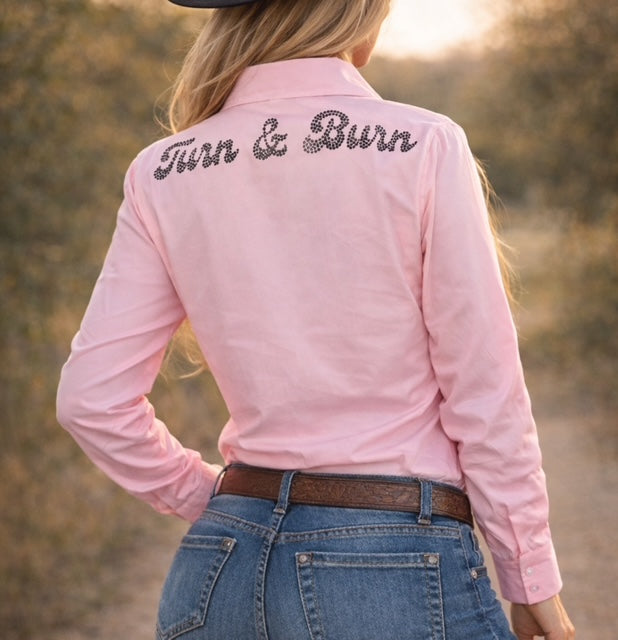 Black Crystal Turn & Burn Button-Up Pink Rodeo Shirt