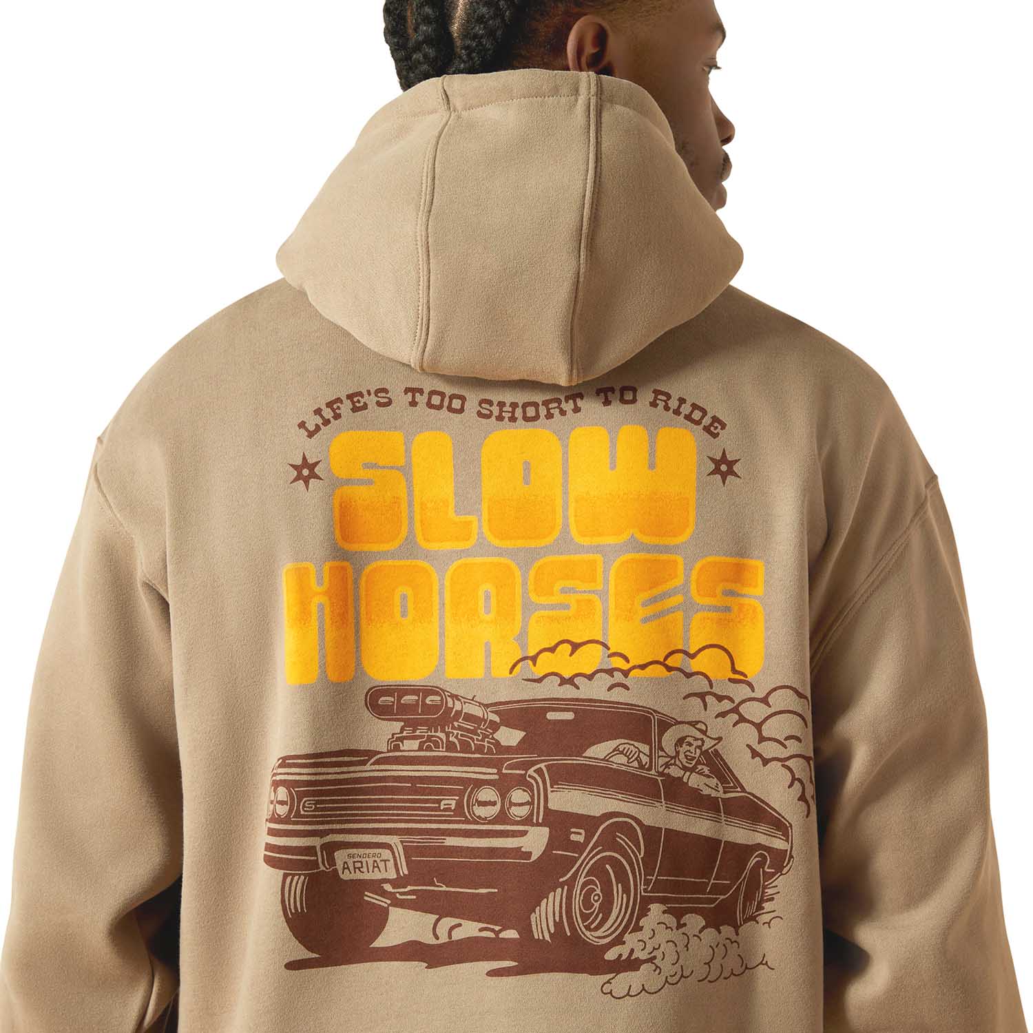 Ariat Mens Sendero "Slow Horses" Graphic Hoodie – Relaxed Fit Brushed Fleece Pullover