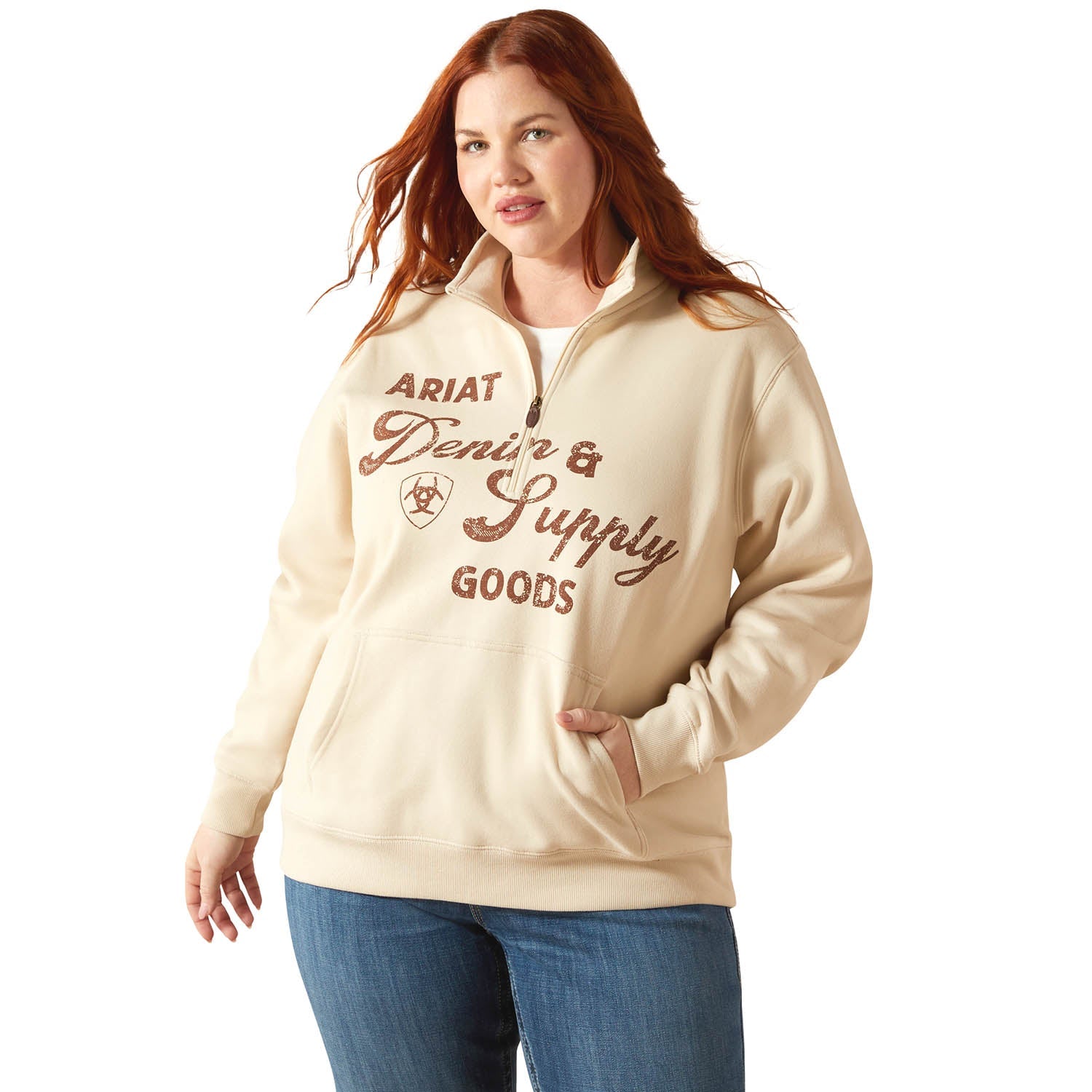 Ariat Womens "Denim & Supply" 1/2 Zip Sweatshirt – Midweight Fleece Casual Pullover