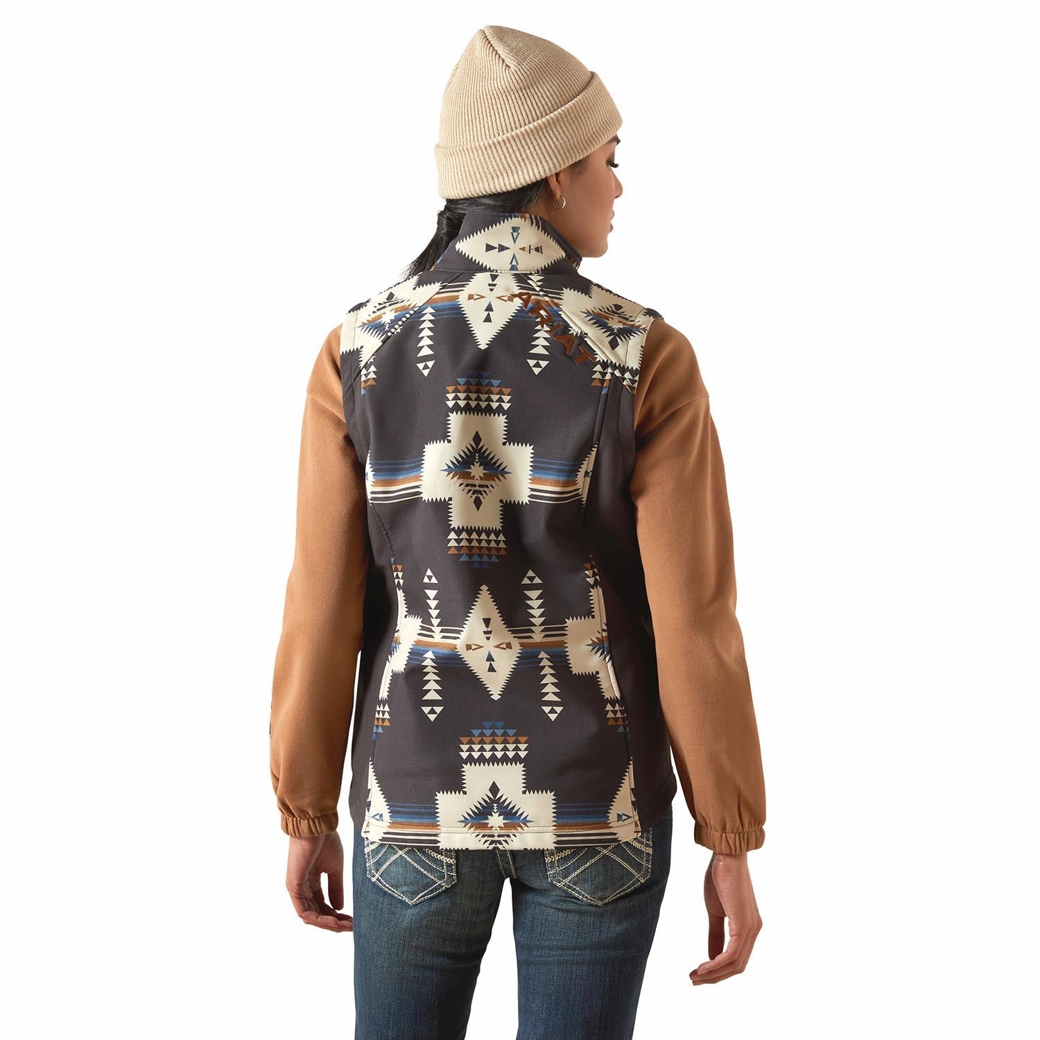 Ariat Women Logo Softshell Western Print Vest – Durable Outdoor Layer with Zip Pockets