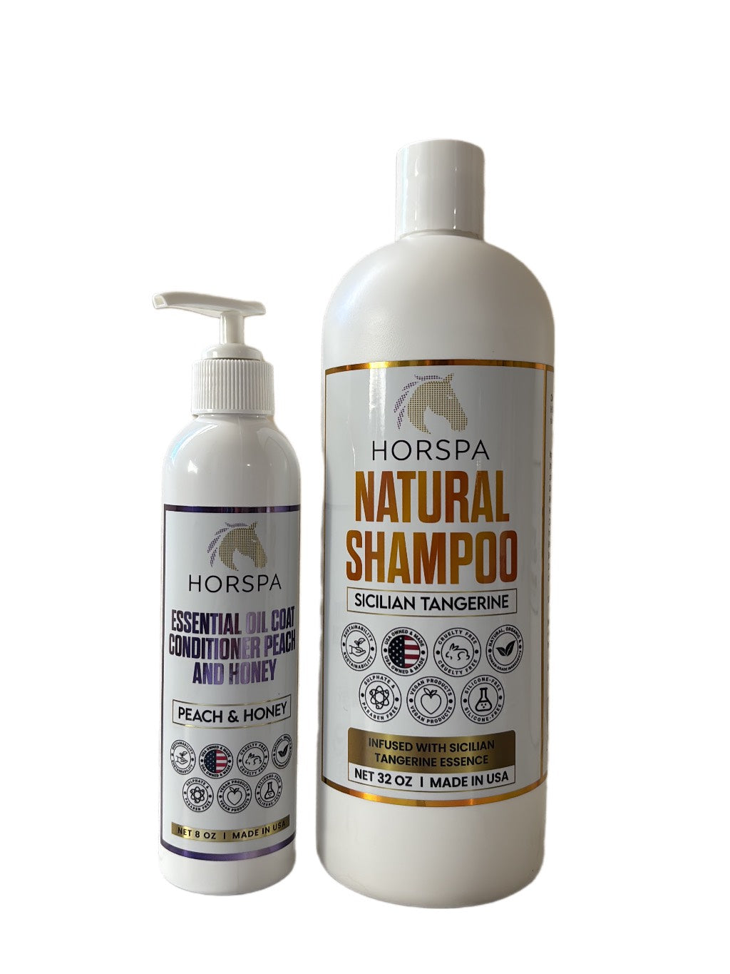 Combo Natural Horse Shampoo Sicilian Tangerine 32oz plus Essential Oil Coat Conditioner Peach and Honey 16oz with Sponge applicator